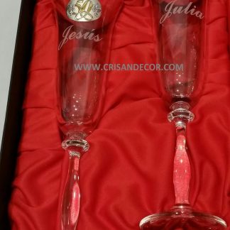 Leonardo - Copas De Vino Con Grabado De Nombre Y Fecha En El Diseño De Madurez De Vacaciones, Como Regalo Para Boda, Compromiso O Aniversario, Incluye Caja De Madera Vintage Impresa, El