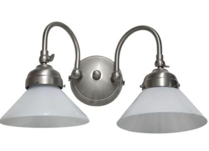 APLIQUE LUZ DOBLE LATÓN PLATEADO SATINADO TULIPAS BLANCAS