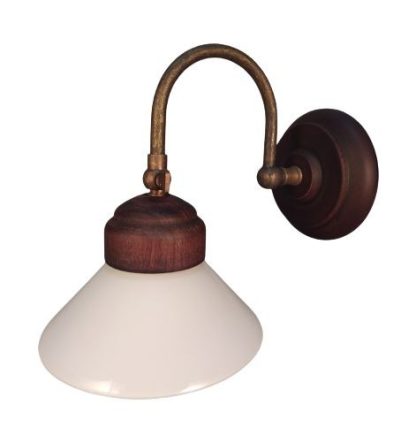 APLIQUE LUZ INDIVIDUAL DORADO ENVEJECIDO Y MADERA OSCURA-tulipa cónica blanca