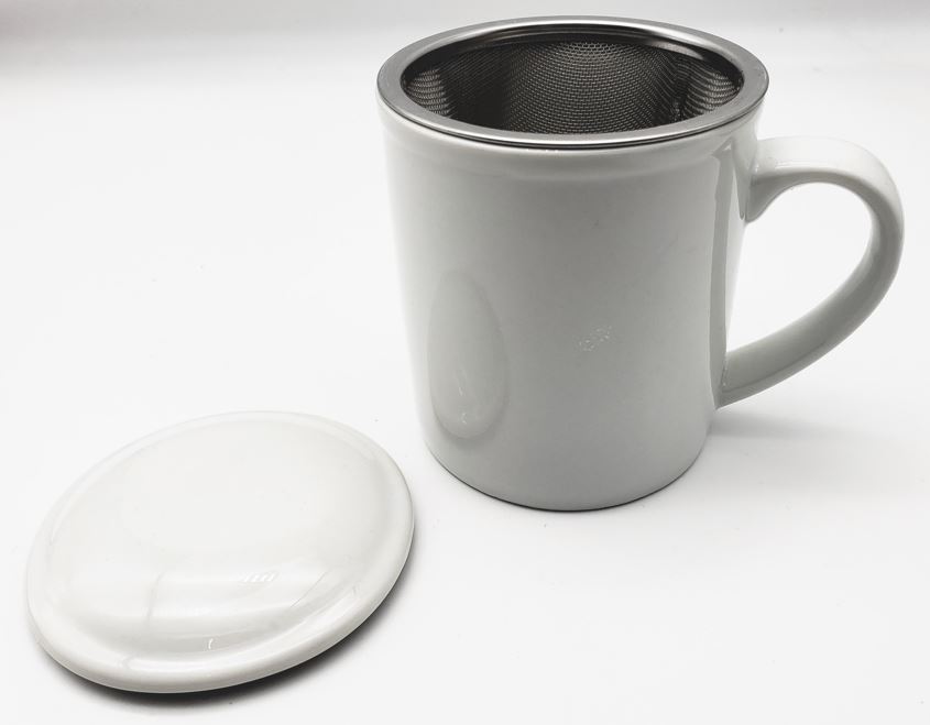 Taza de Te con Filtro y Tapa 400ml - Ceramica - Mantiene Caliente la  Infusion - Blanca Brillante : : Hogar y cocina