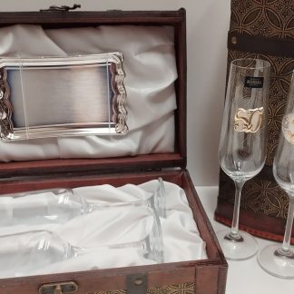 COFRE 2 COPAS BOHEMIA CHAMPÁN Y BANDEJA PERSONALIZADO